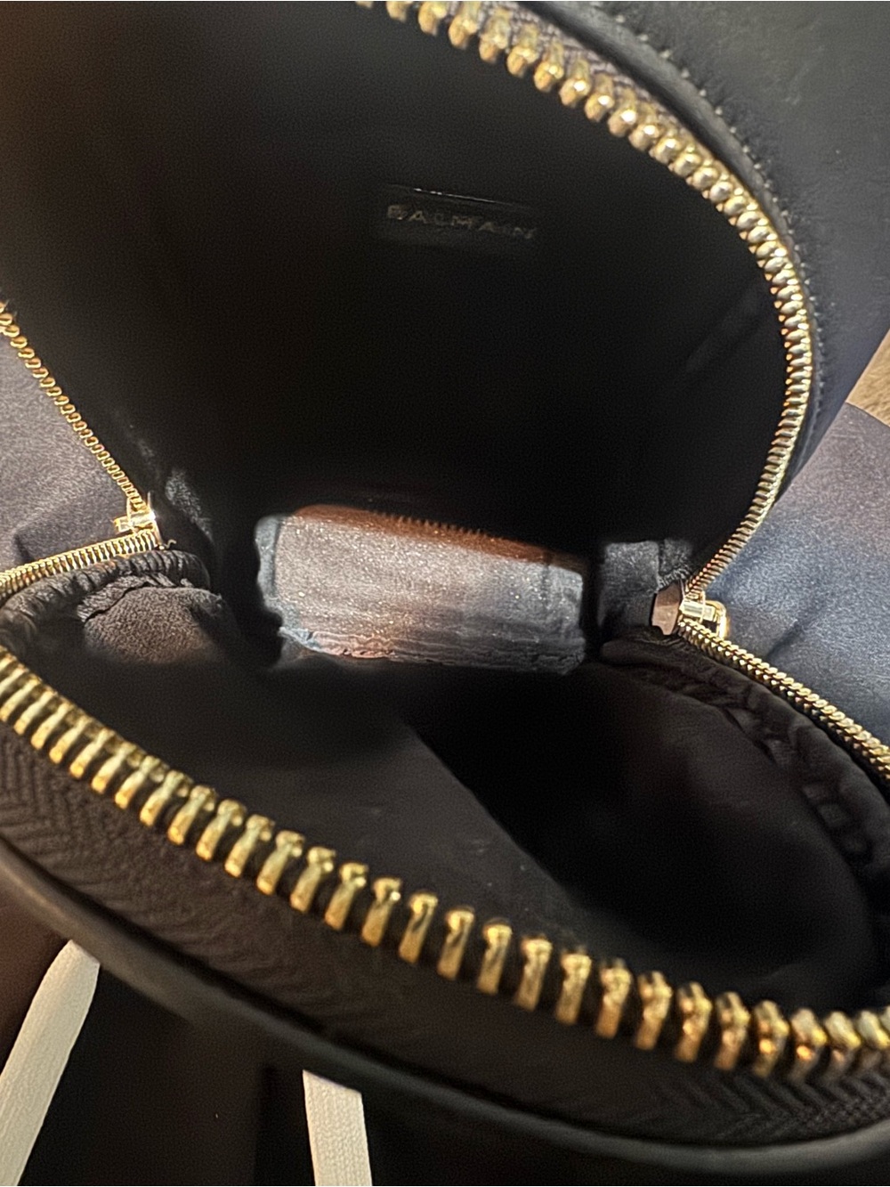 Balmain Black Leather Backpack with Gold Zipper Accents